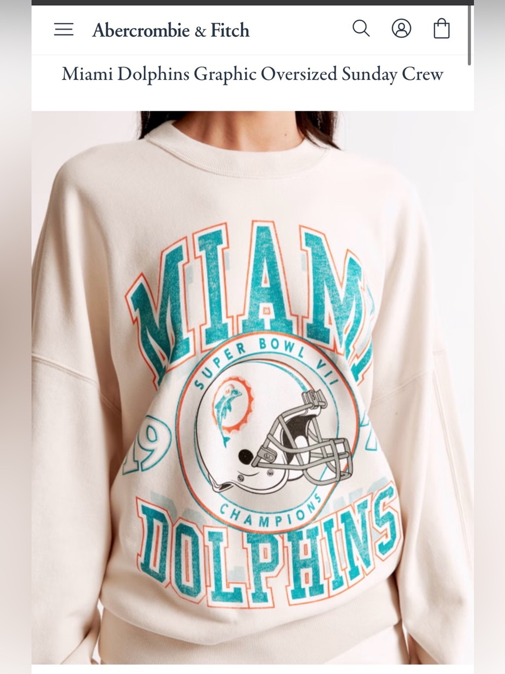 Abercrombie & Fitch Cream Miami Dolphins Graphic Oversized Crew